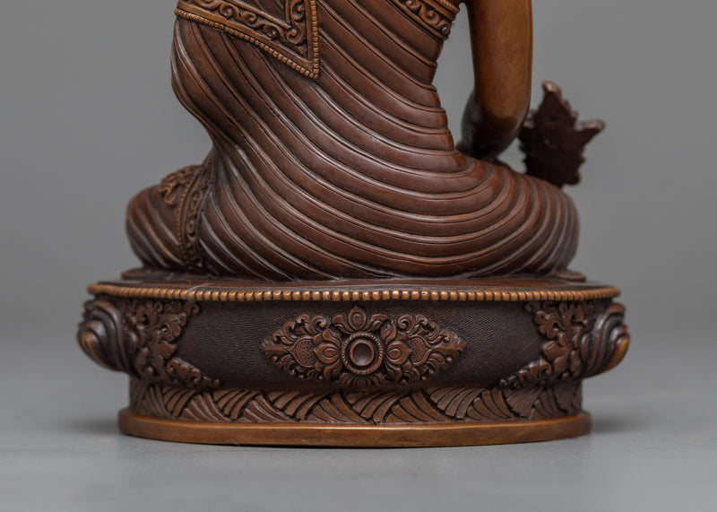 Healing Medicine Buddha Sculpture in Oxidized Copper | Traditional Artwork