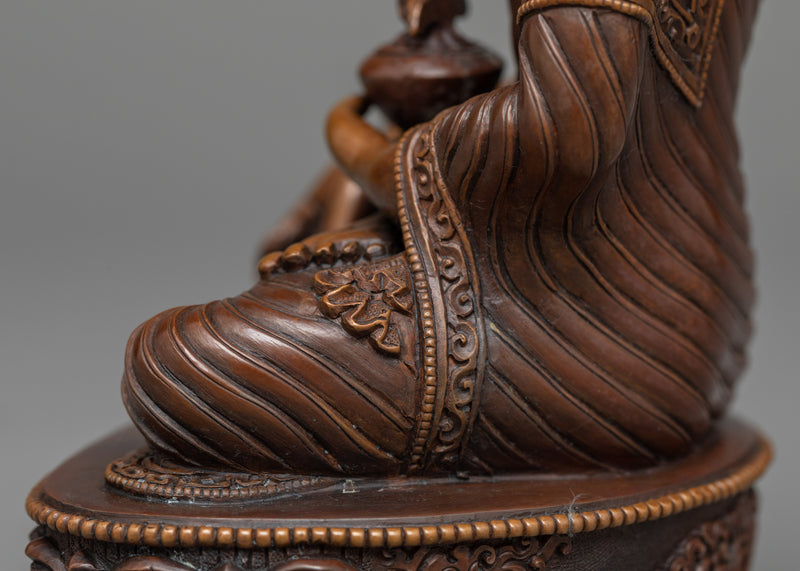 Healing Medicine Buddha Sculpture in Oxidized Copper | Traditional Artwork