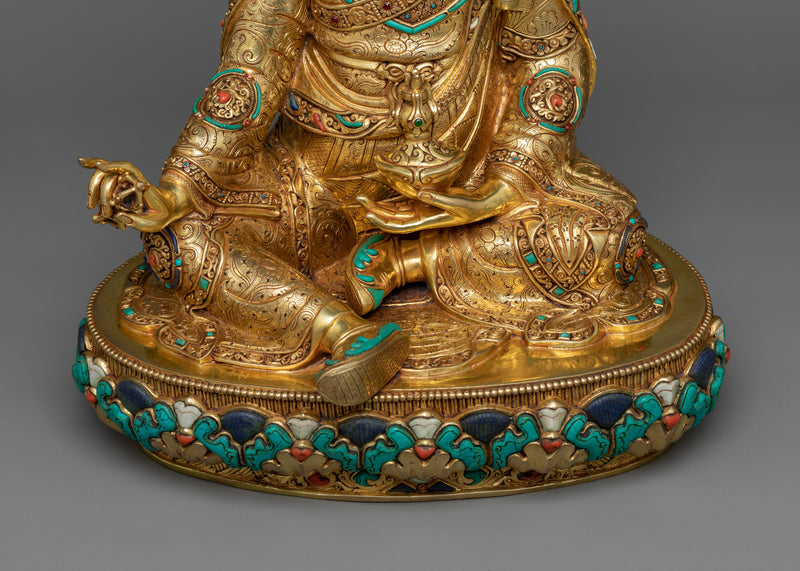 Exquisite Pema Jungne Padmasambhava | Triple Gold Layers Gilded Sculpture