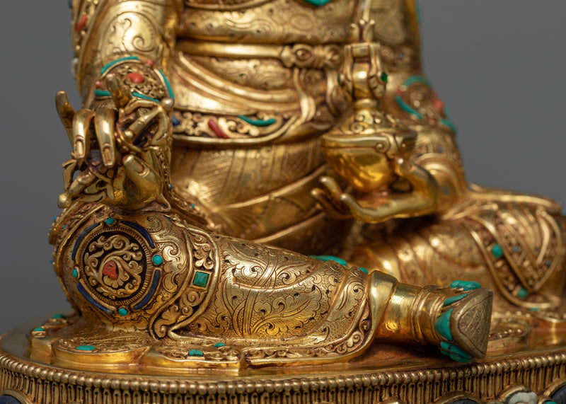 Exquisite Pema Jungne Padmasambhava | Triple Gold Layers Gilded Sculpture