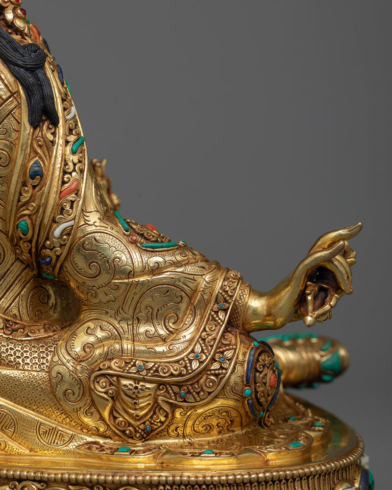 Exquisite Pema Jungne Padmasambhava | Triple Gold Layers Gilded Sculpture