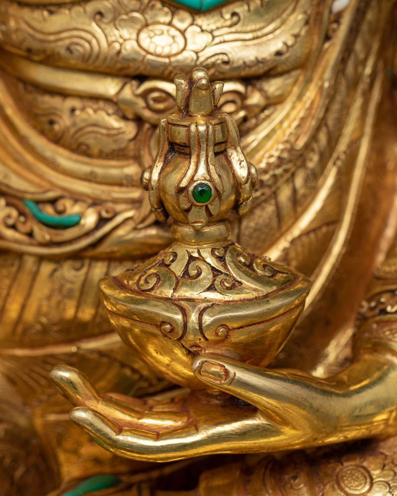 Exquisite Pema Jungne Padmasambhava | Triple Gold Layers Gilded Sculpture