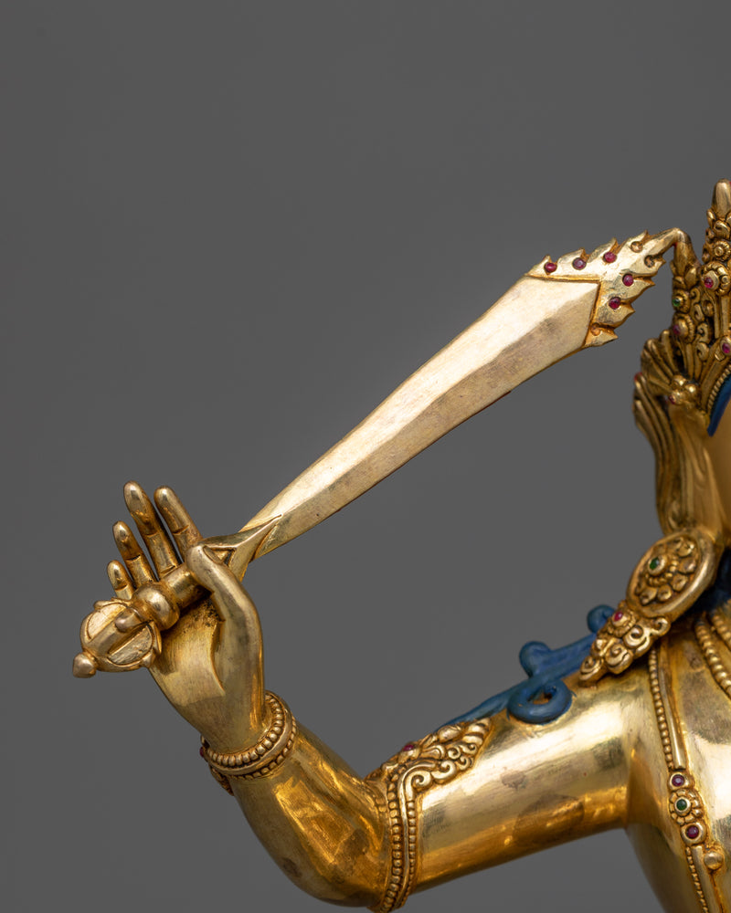 Radiant Monju Sculpture in 24K Gold | Wisdom Deity Manjushri