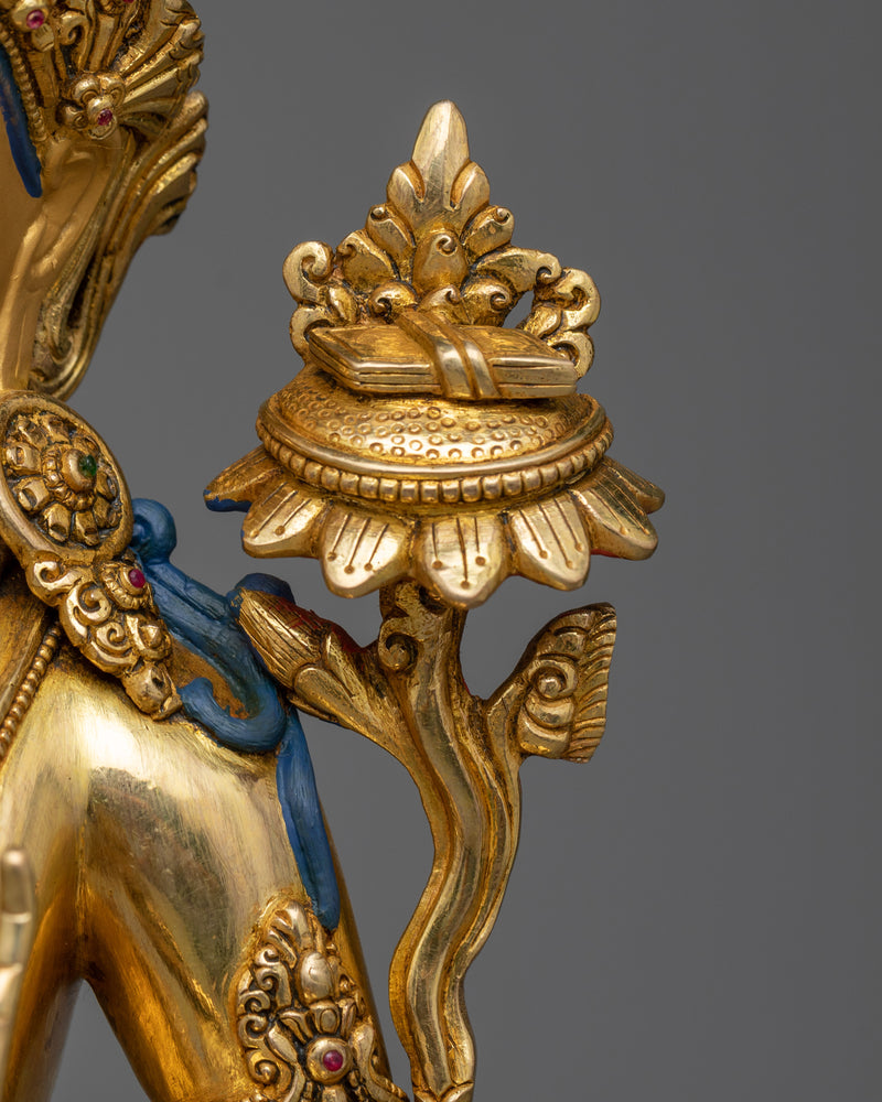 Radiant Monju Sculpture in 24K Gold | Wisdom Deity Manjushri