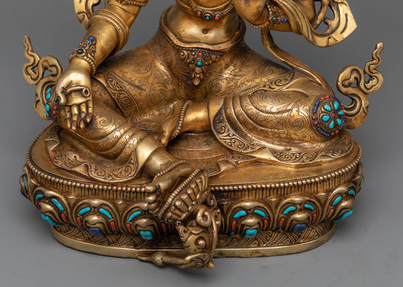 Green Tara buda in 24K Gold Antique Finished | Traditional Himalayan Art