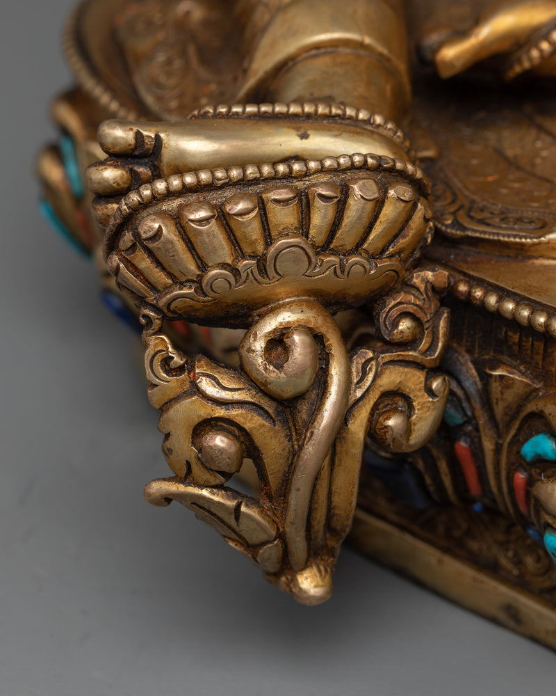 Green Tara buda in 24K Gold Antique Finished | Traditional Himalayan Art