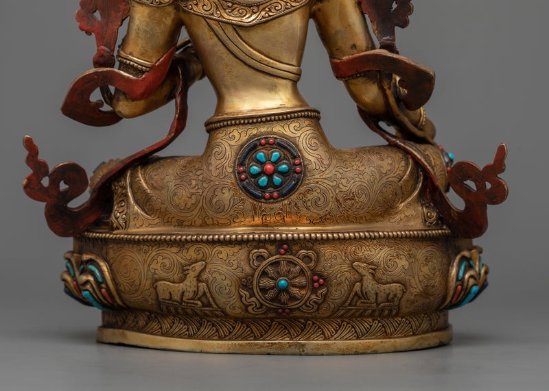 Green Tara buda in 24K Gold Antique Finished | Traditional Himalayan Art