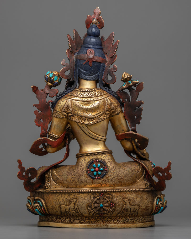 Green Tara buda in 24K Gold Antique Finished | Traditional Himalayan Art