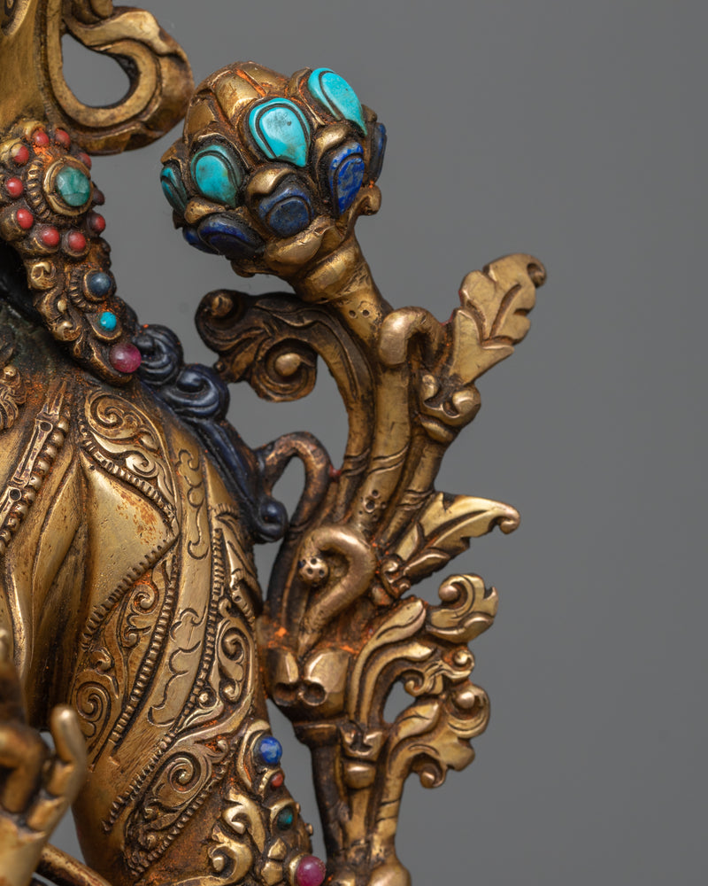 Green Tara buda in 24K Gold Antique Finished | Traditional Himalayan Art