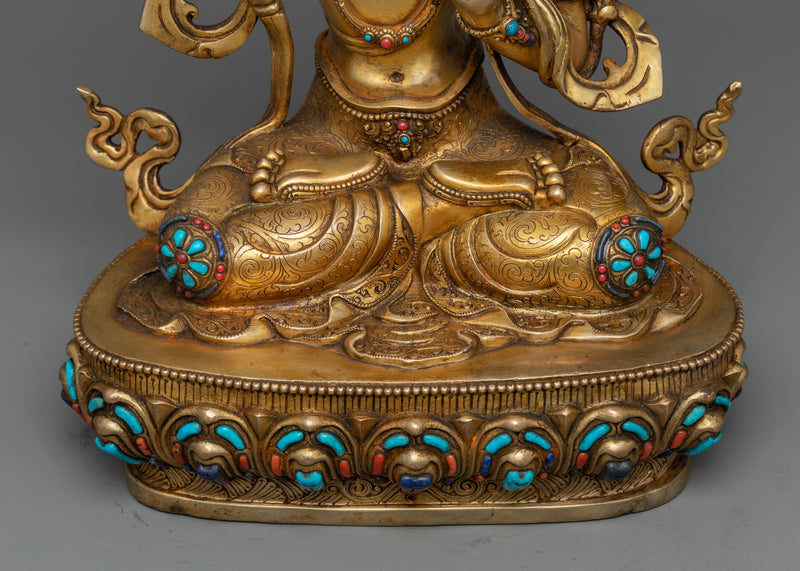 Monju Statue in 24K Gold | Embodiment of Wisdom