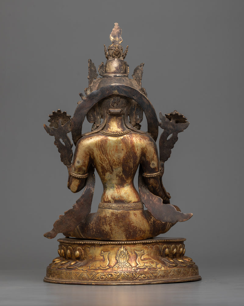 Green Tara in Antique Finish | 24K Gold Gilded Copper Statue