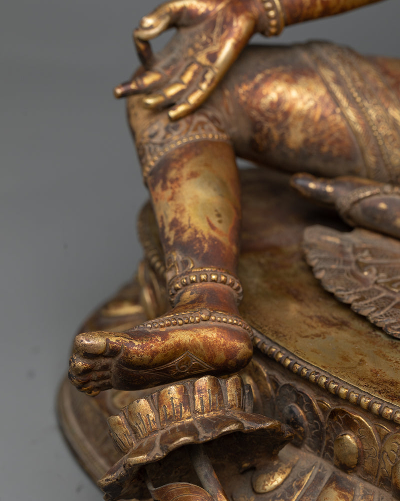 Green Tara in Antique Finish | 24K Gold Gilded Copper Statue