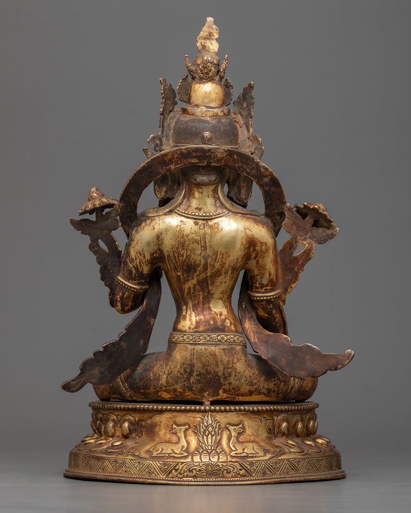 White Tara in Antique Finish | 24K Gold Gilded Copper Statue