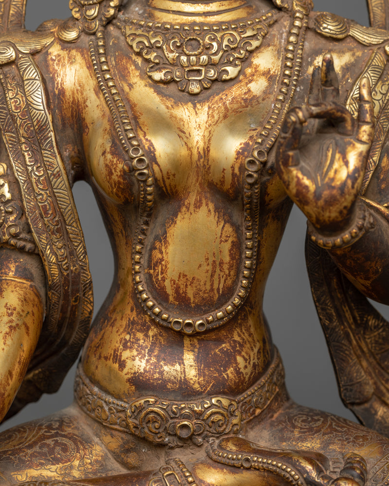 White Tara in Antique Finish | 24K Gold Gilded Copper Statue
