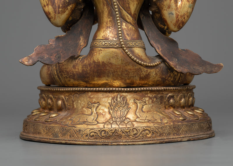 Antique Chenrezig Bodhisattva Statue | 24K Gold Gilded Compassion Deity