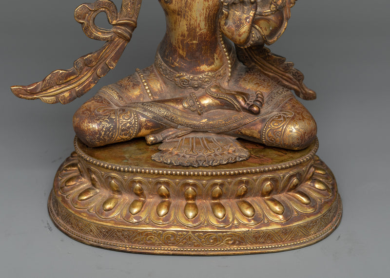 Antique-Finished Peaceful Manjushri Statue | 24K Gold Gilded Wisdom