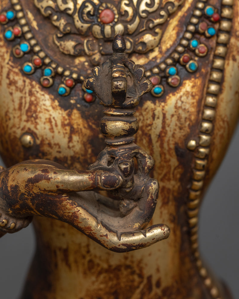 Vajrasattva Meditation Statue | 24K Gold Gilded Antique Finish