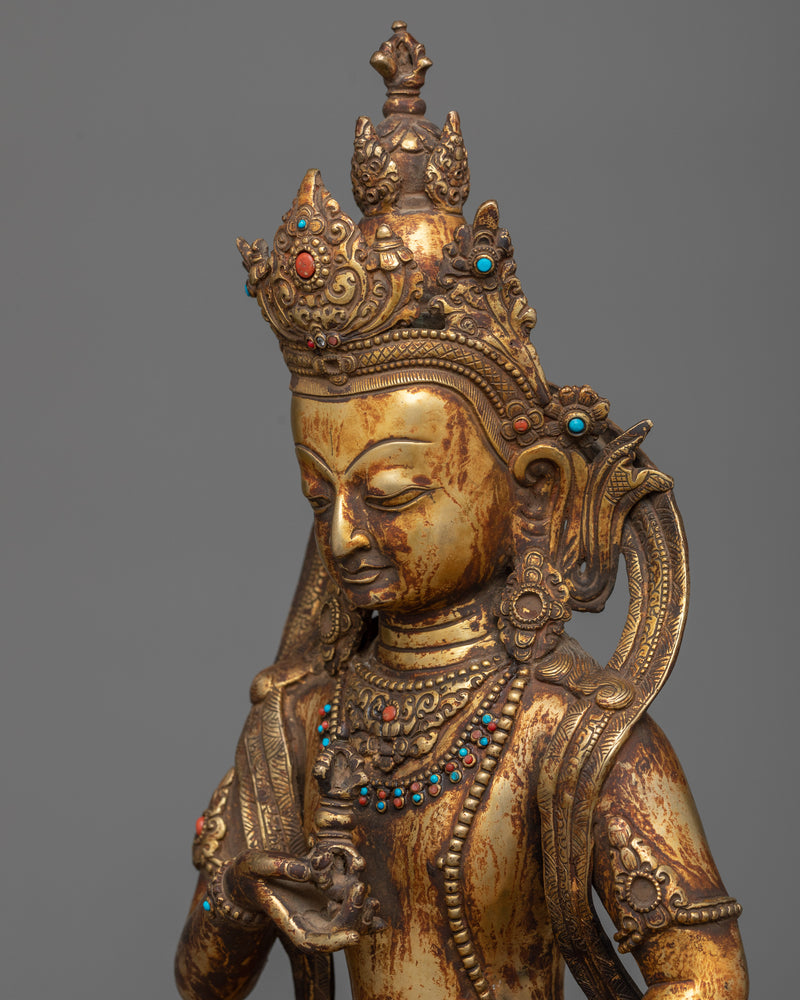 Vajrasattva Meditation Statue | 24K Gold Gilded Antique Finish