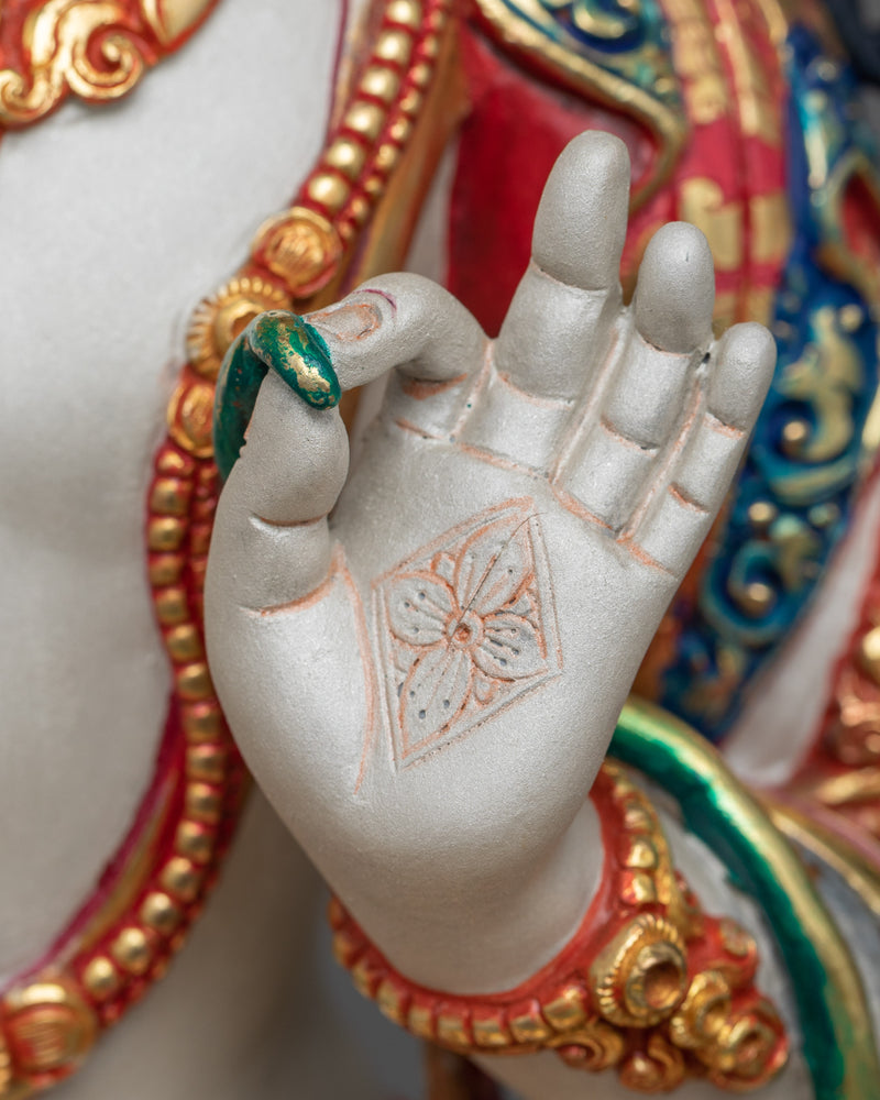 Tibetan Manjushri Statue | 24K Gold Gilded Touch with White Finish