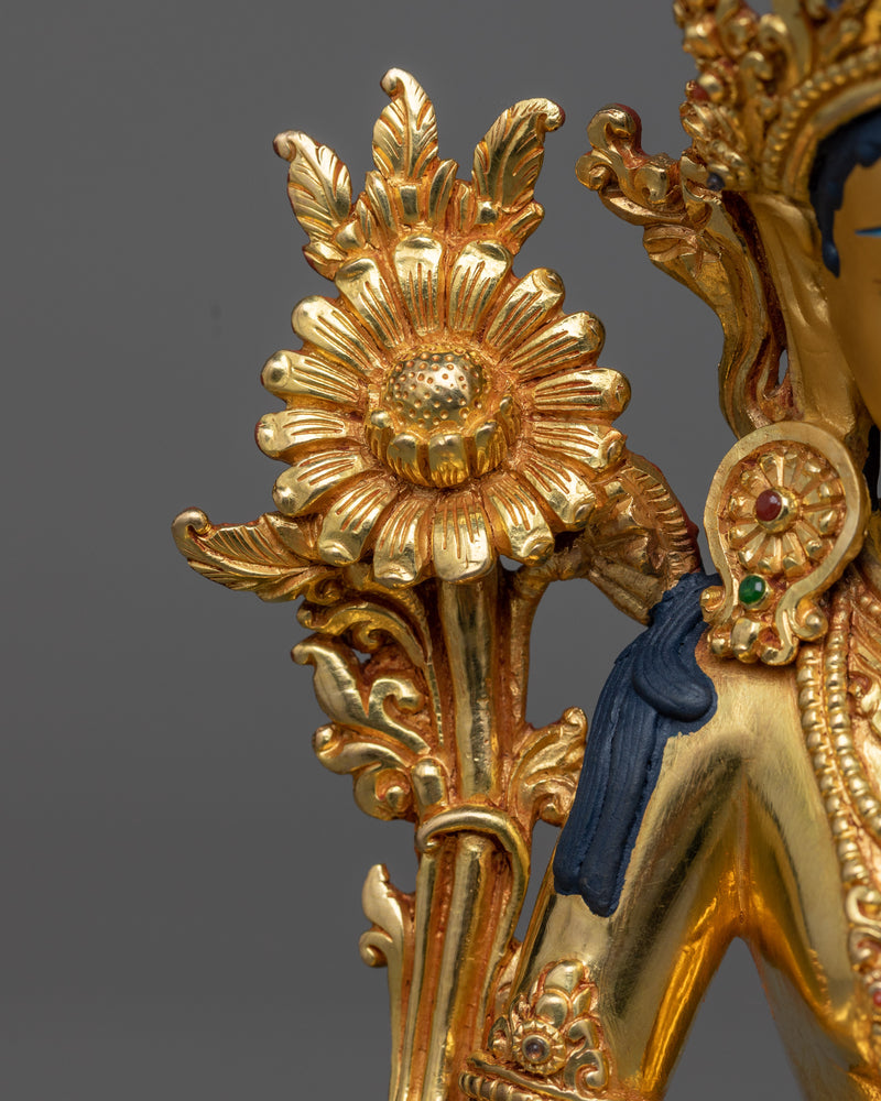 Green Tara Goddess Sculpture | 24K Gold Gilded Emblem of Compassion