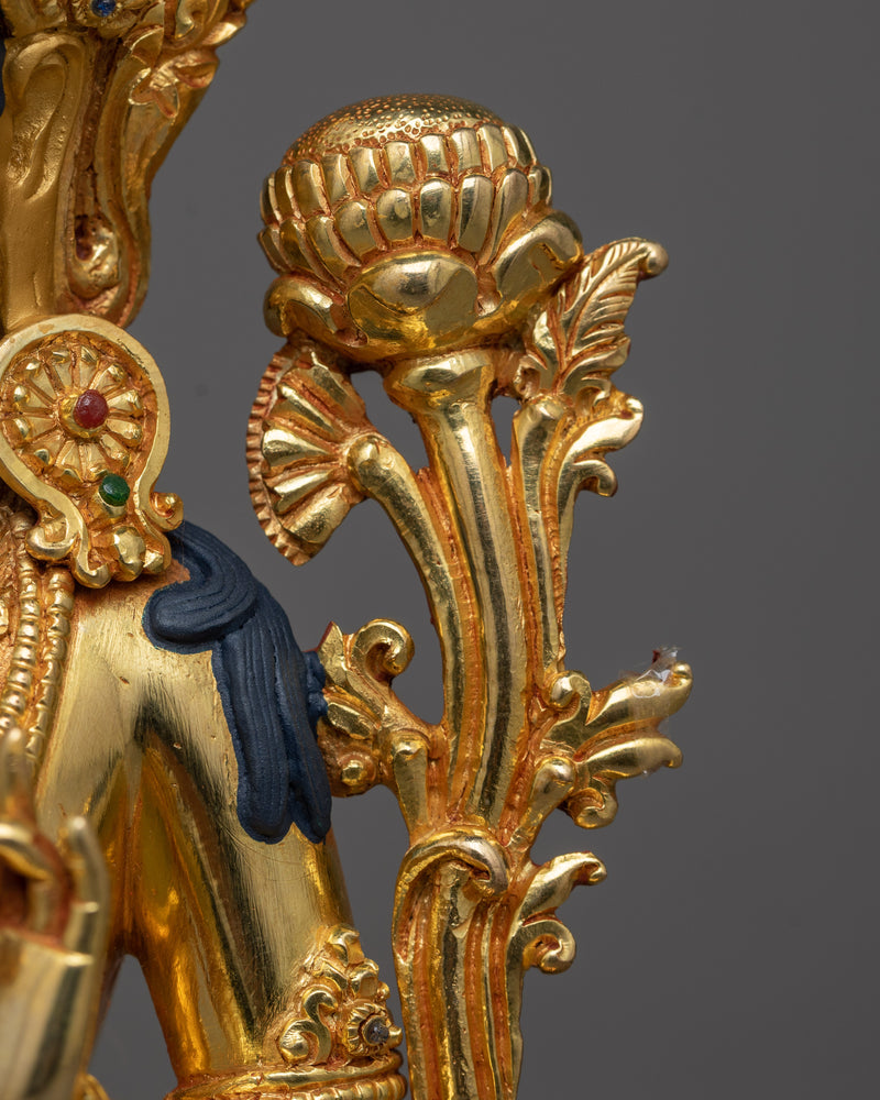 Green Tara Goddess Sculpture | 24K Gold Gilded Emblem of Compassion