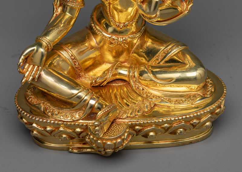 Green Tara Goddess Sculpture | 24K Gold Gilded Emblem of Compassion