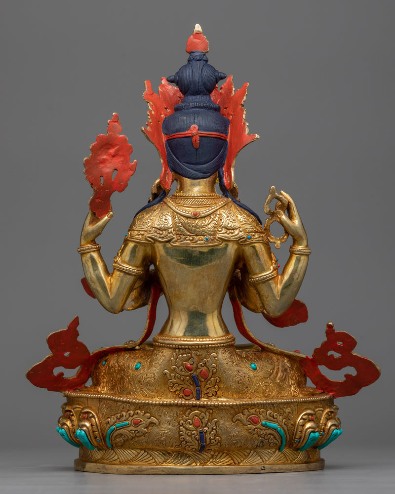 Chenrezig Bodhisattva Sculpture | 24K Gold Gilded Symbol of Compassion