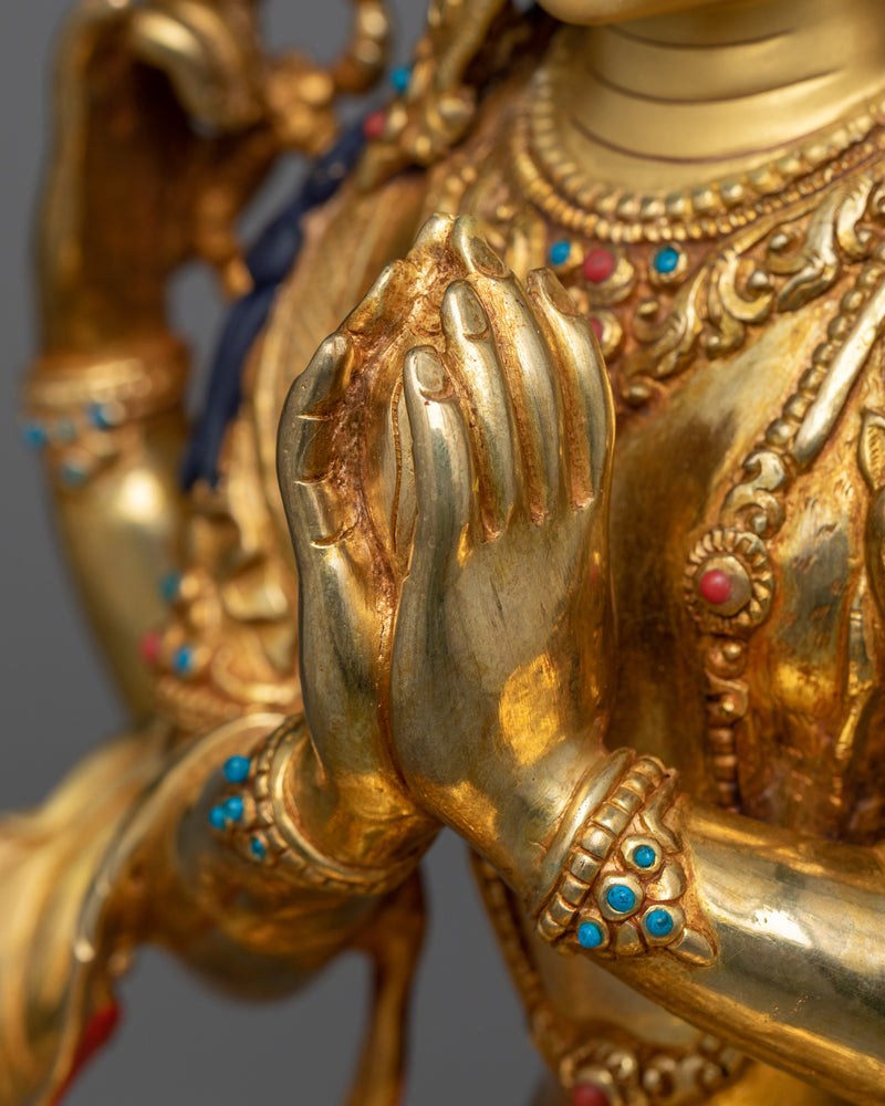 Chenrezig Bodhisattva Sculpture | 24K Gold Gilded Symbol of Compassion