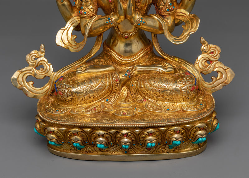 Chenrezig Bodhisattva Sculpture | 24K Gold Gilded Symbol of Compassion