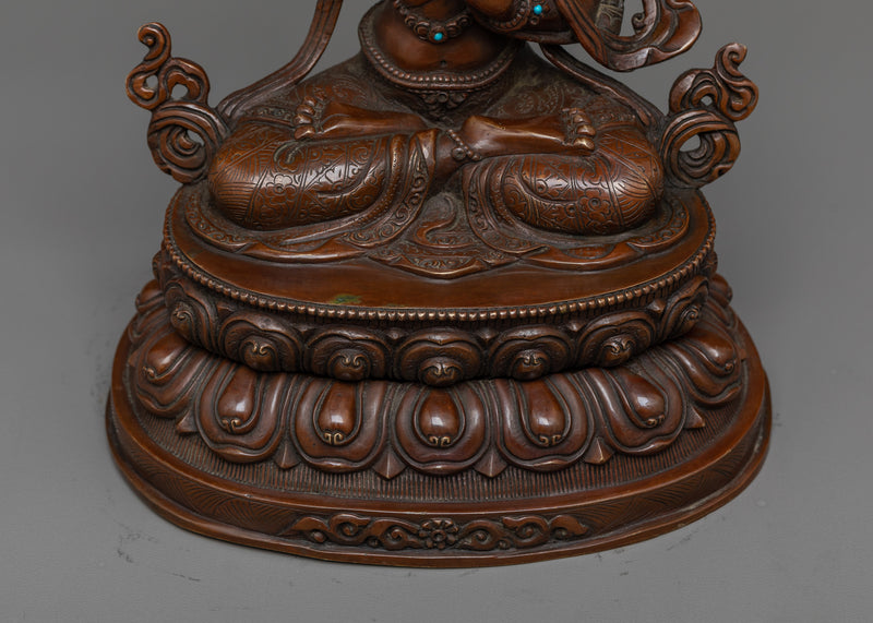 Manjushri Bodhisattva Sculpture in Oxidized Copper | Buddhism Wisdom Deity