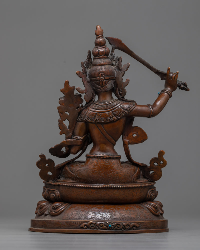 Manjushri Bodhisattva Sculpture in Oxidized Copper | Buddhism Wisdom Deity