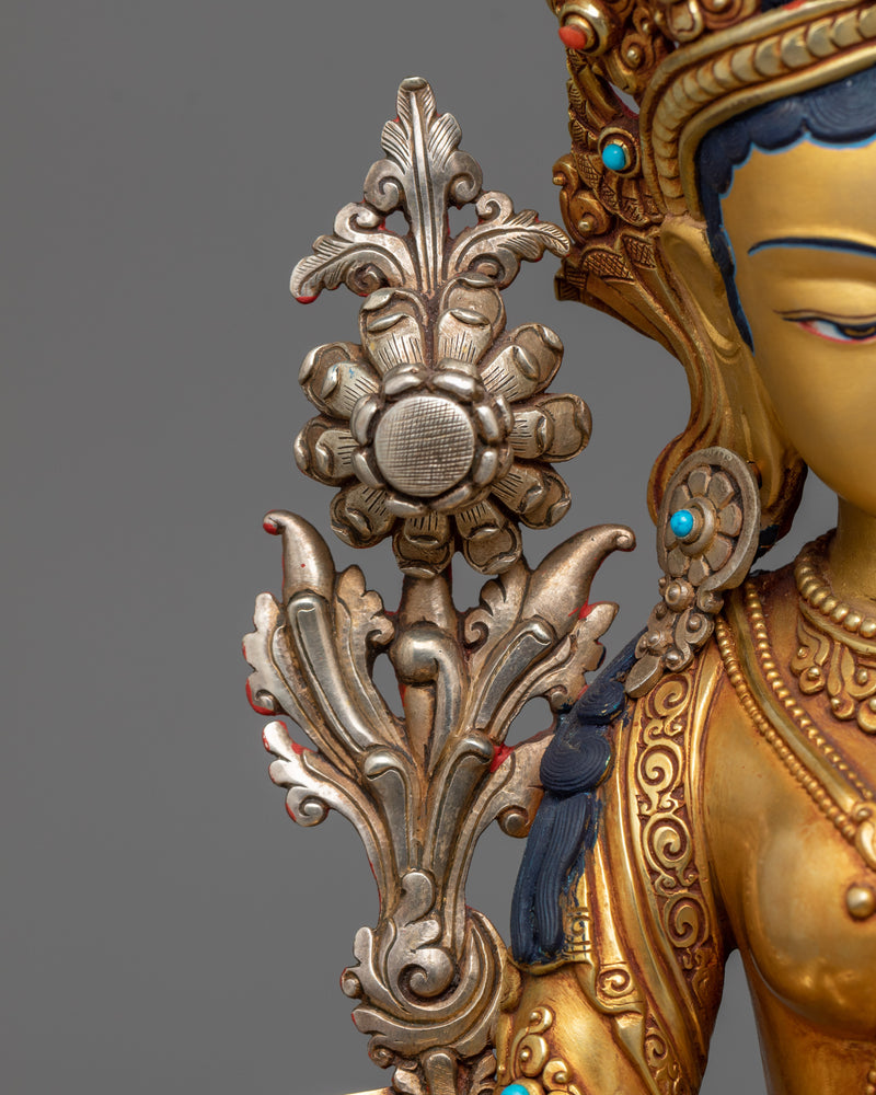 Spiritual Green Tara Statue | Embodiment of Compassion and Protection in 24K Gold