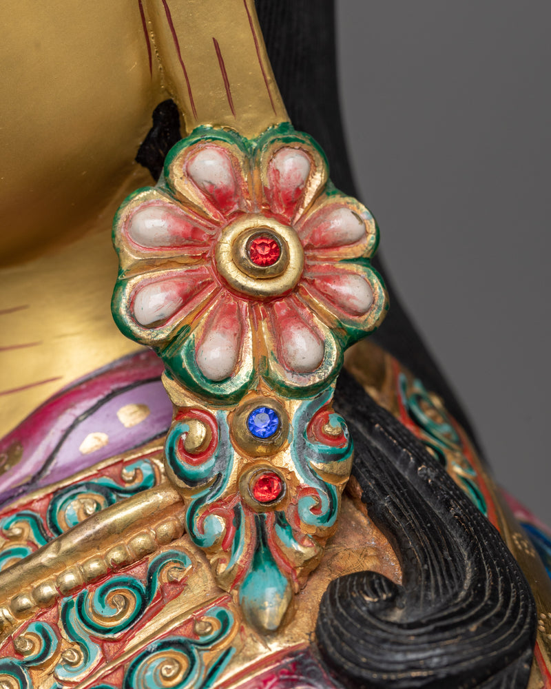 Guru Padmasambhava Master Sculpture in 24K Gold | Spiritual Icon of Tibetan Buddhism