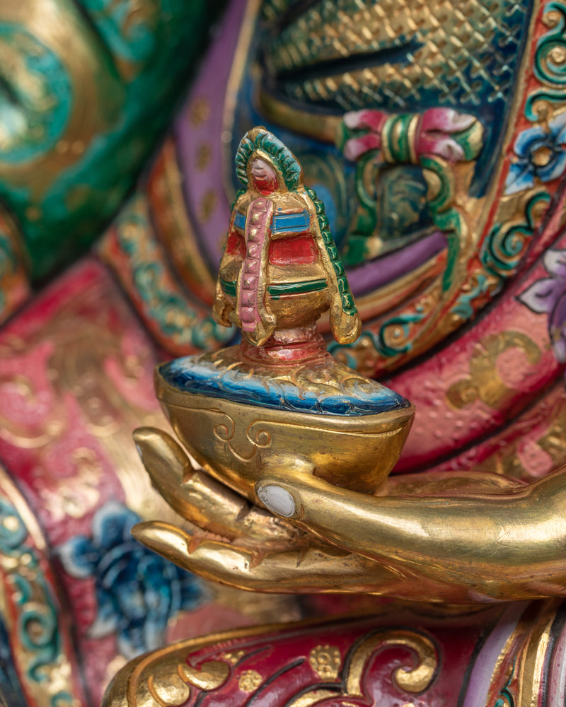 Guru Padmasambhava Master Sculpture in 24K Gold | Spiritual Icon of Tibetan Buddhism