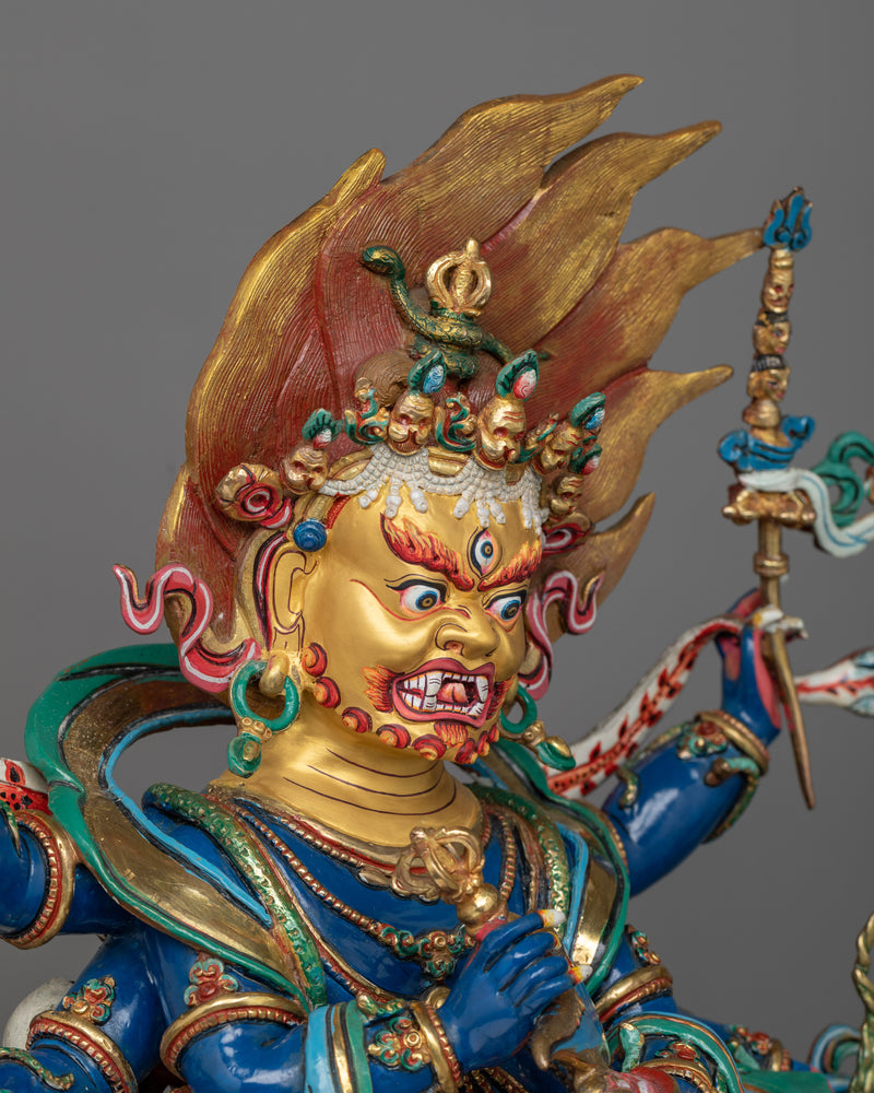 Six-Armed Mahakala Statue | A Majestic Protector in 24K Gold