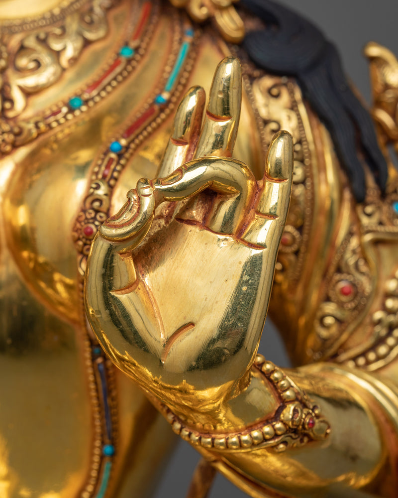 20-Inch Green Tara Statue in 24K Gold | Embodiment of Compassion