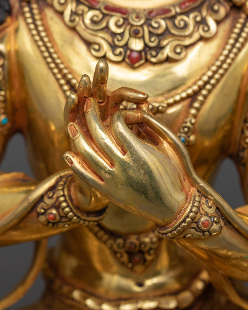 Manjushri on Lion Sculpture | Vadisimha in 24K Gold and Gemstones
