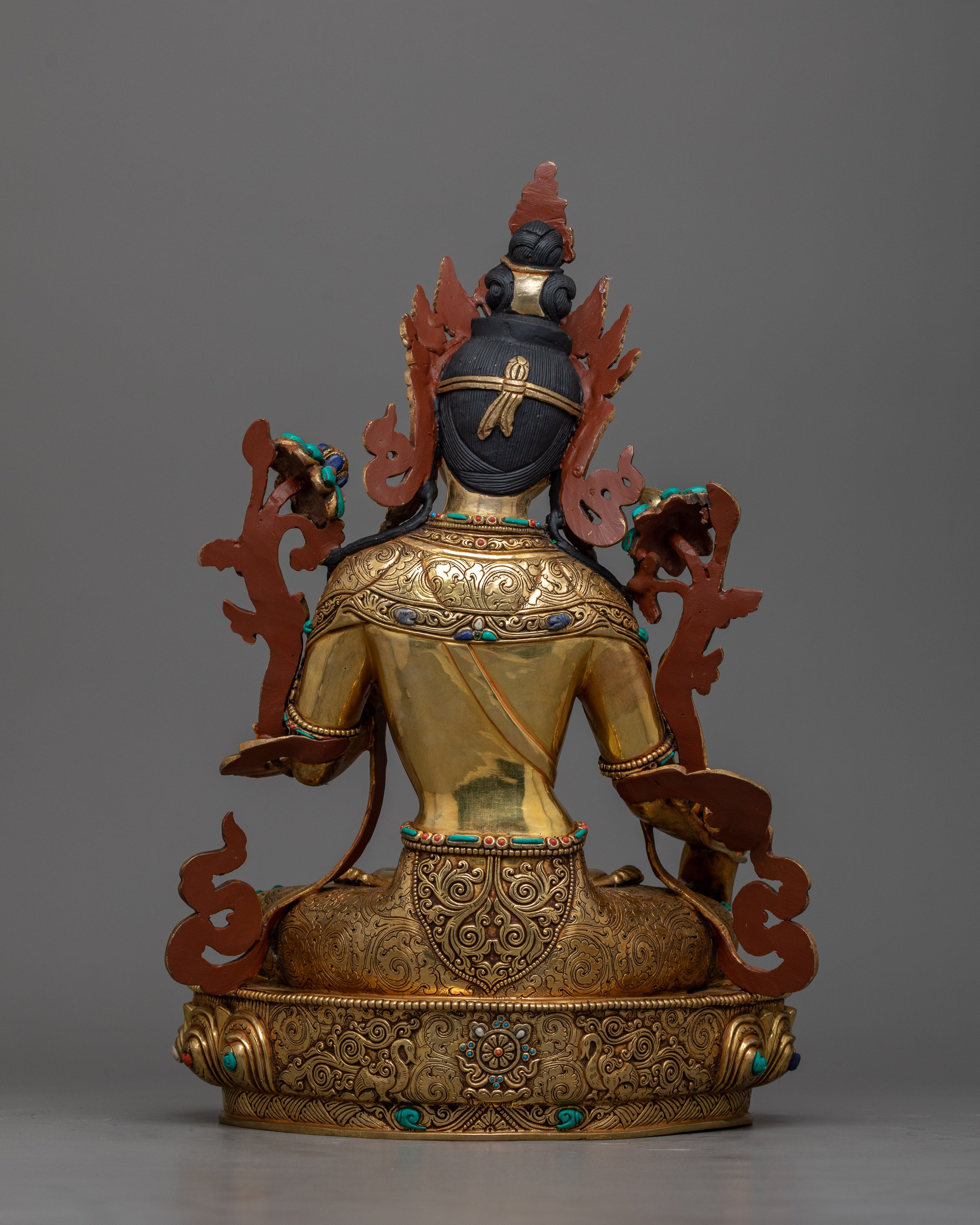 White Tara Sculpture in Triple-Layered 24K Gold with Gemstones | A Vision of Serenity