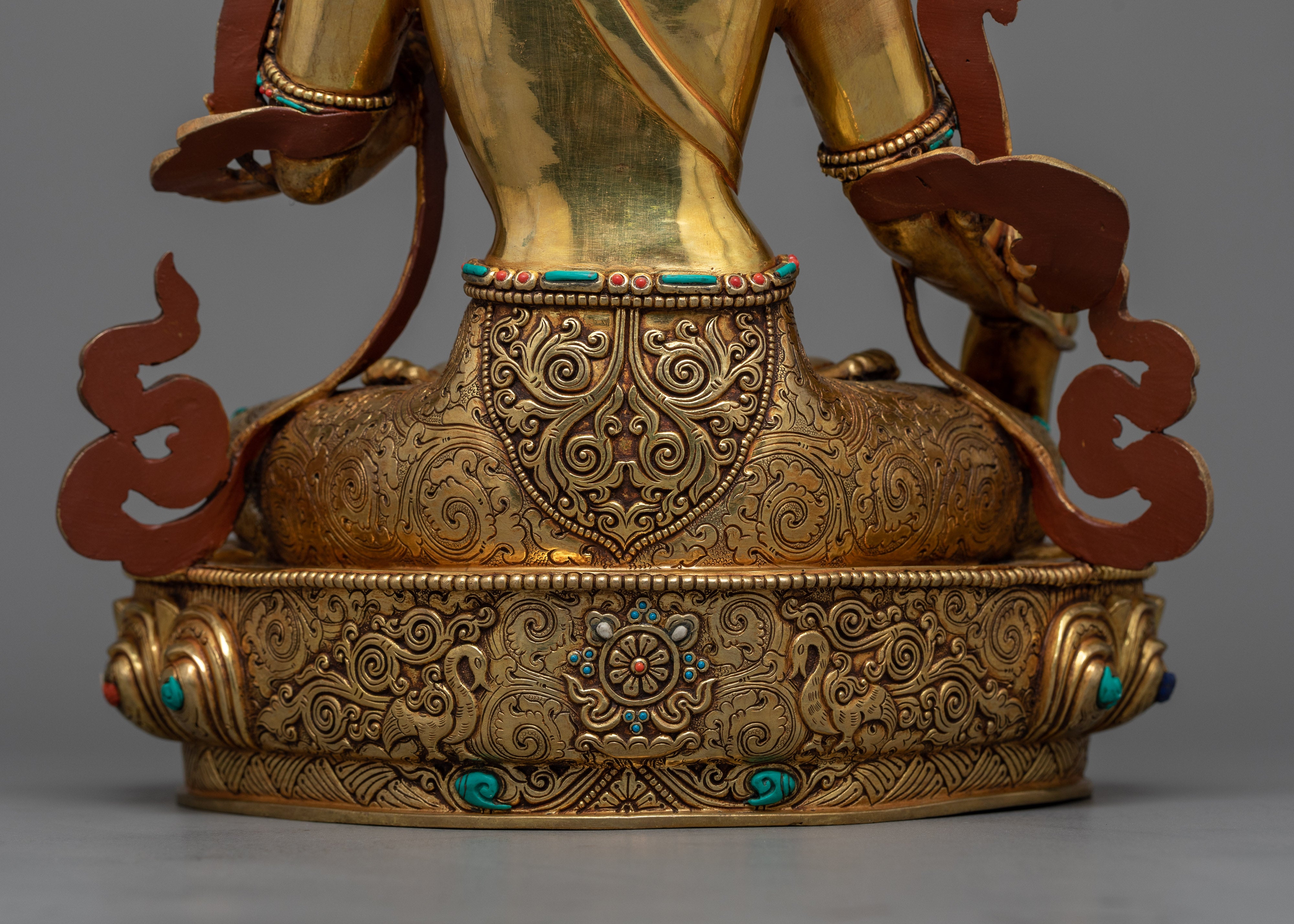 White Tara Sculpture in Triple-Layered 24K Gold with Gemstones | A Vision of Serenity