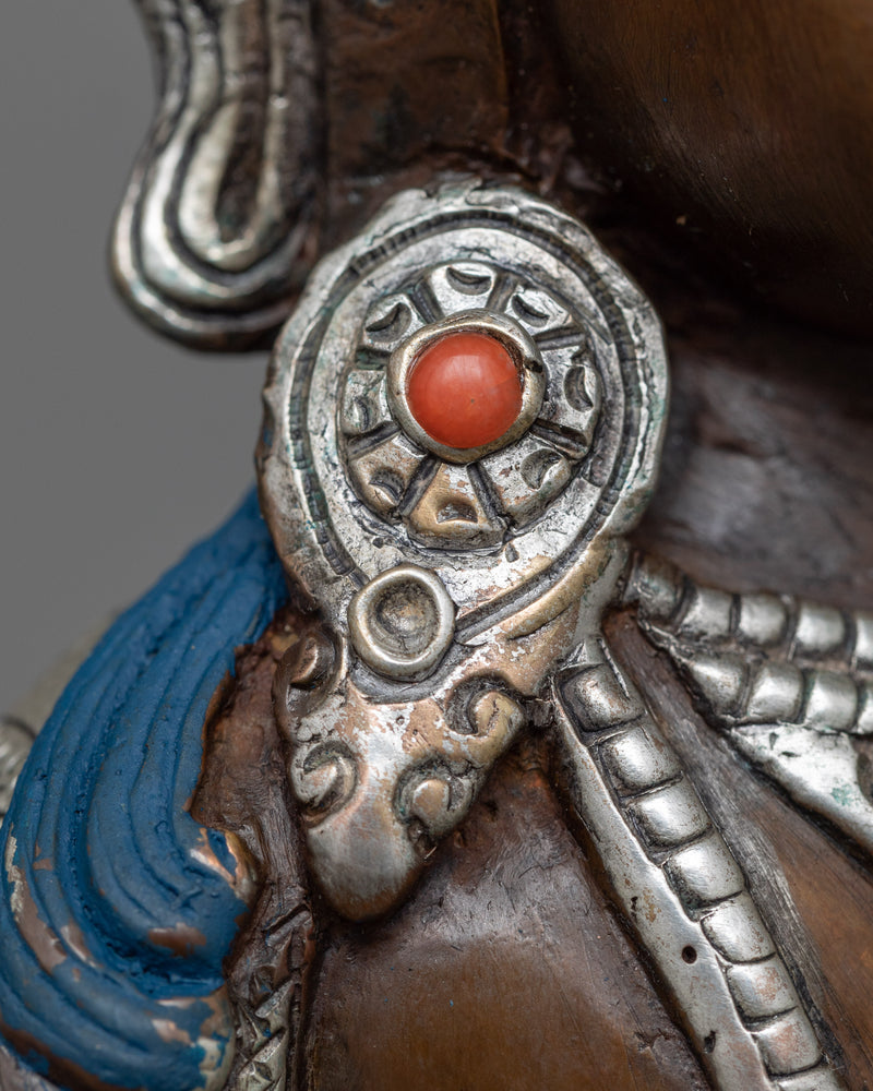 Amitayus Chocolate Oxidized Statue in Silver | A Symbol of Longevity and Wisdom