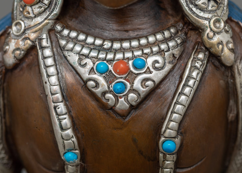 Amitayus Chocolate Oxidized Statue in Silver | A Symbol of Longevity and Wisdom