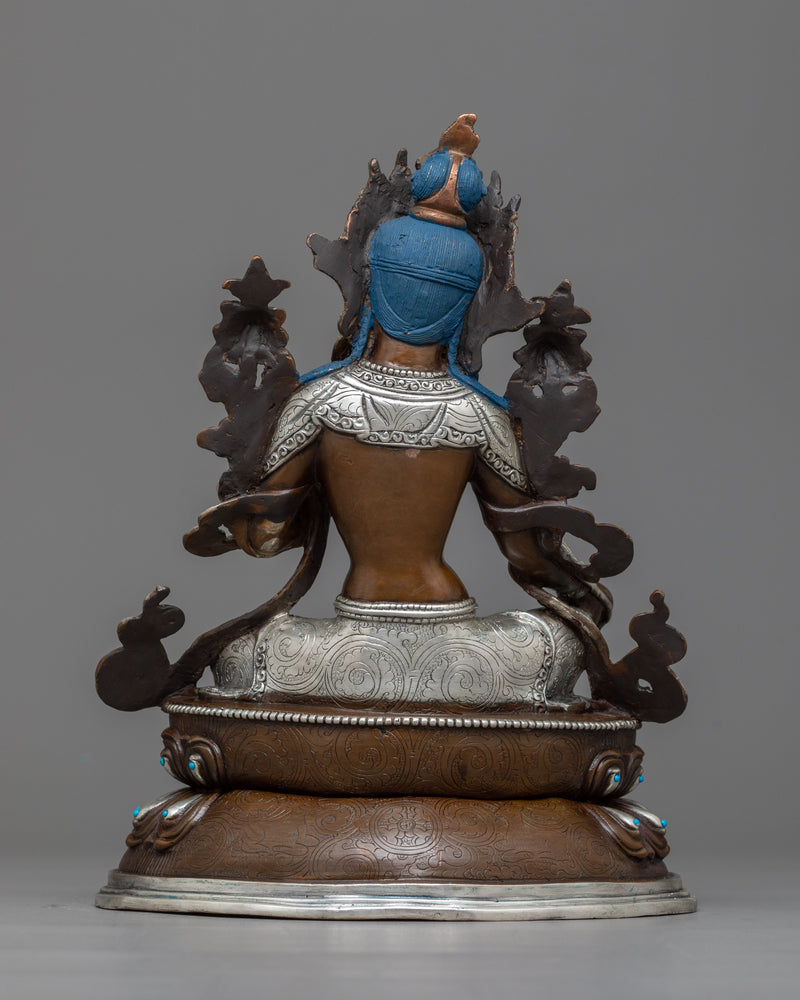 Green Tara Chocolate Oxidized Statue in Silver | A Symbol of Active Compassion and Protection