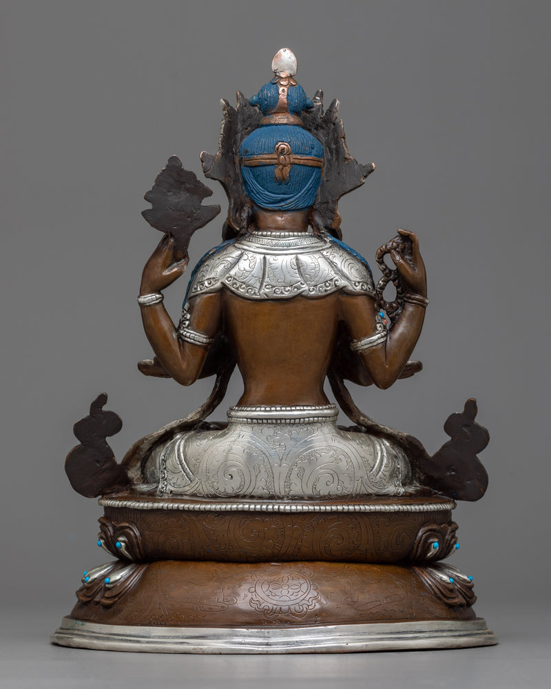 Chenrezig Chocolate Oxidized Statue | Himalayan Buddhist Artwork