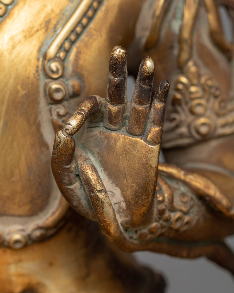 Manjushri Antique Finished Statue in 24K Gold | Embodiment of Transcendent Wisdom