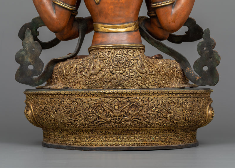 Antique-Finished Red Chenrezig Statue | Himalayan Buddhist Sculpture