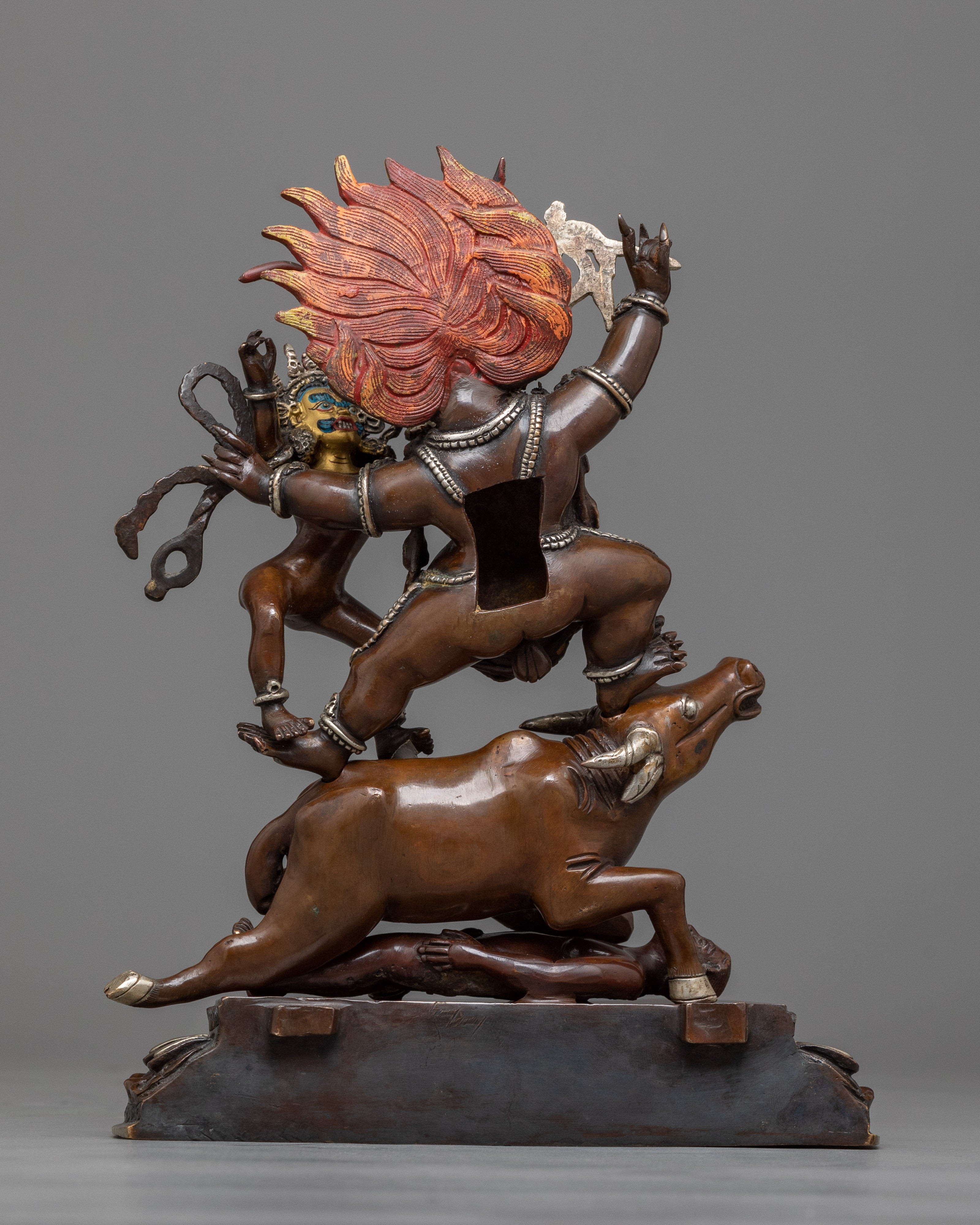 Yama with Consort Statue in Silver | A Powerful Union in Vajrayana Buddhism