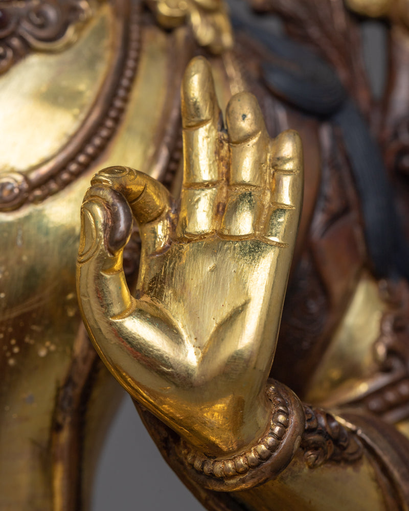 Manjushri Copper Statue in 24K Gold | A Beacon of Wisdom and Insight