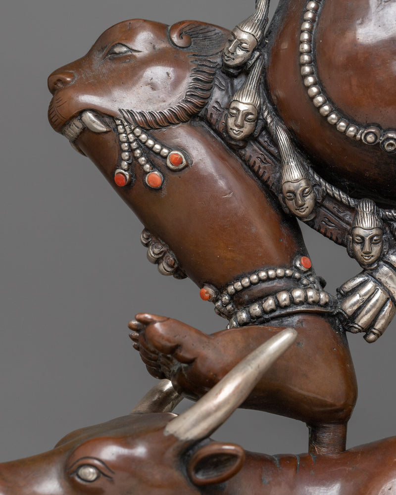 Yama Dharmaraja with Consort Sculpture in Silver | A Symbol of Ultimate Transformation
