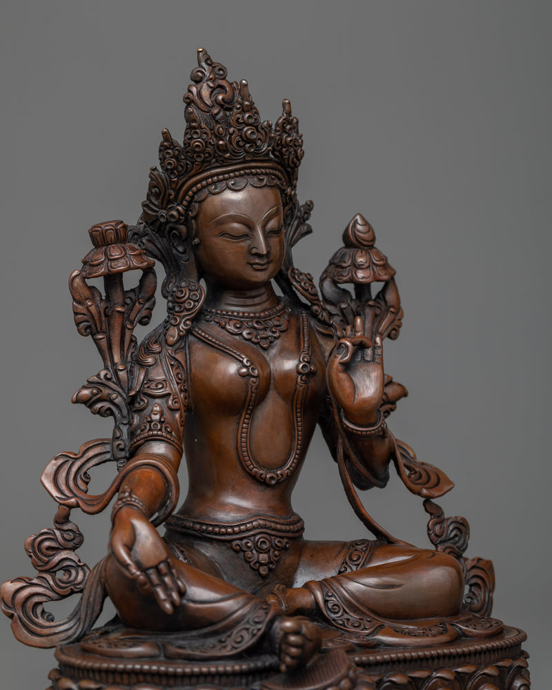 Green Tara Chocolate Oxidized Sculpture | A Vision of Compassionate Protection