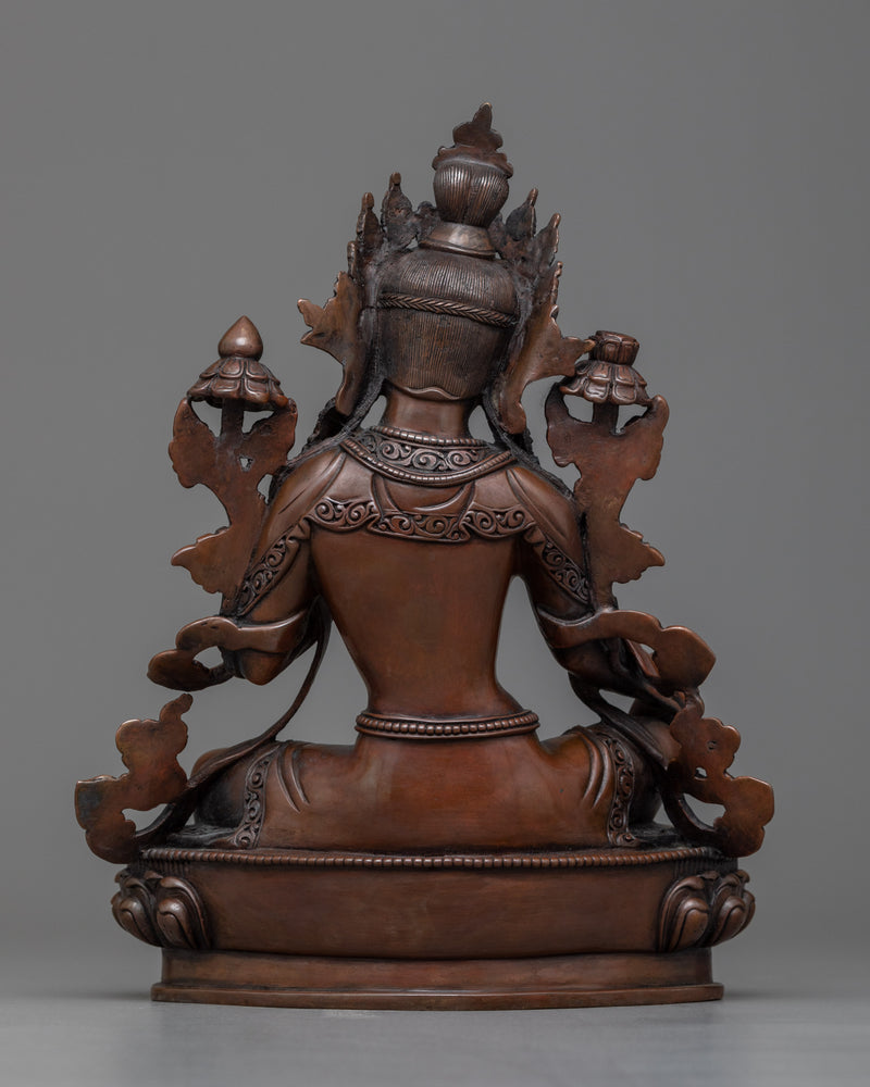 Green Tara Chocolate Oxidized Sculpture | A Vision of Compassionate Protection